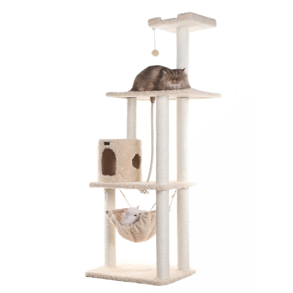 Real Wood 70" Cat Furniture,Ultra thick Faux Fur Cat Condo