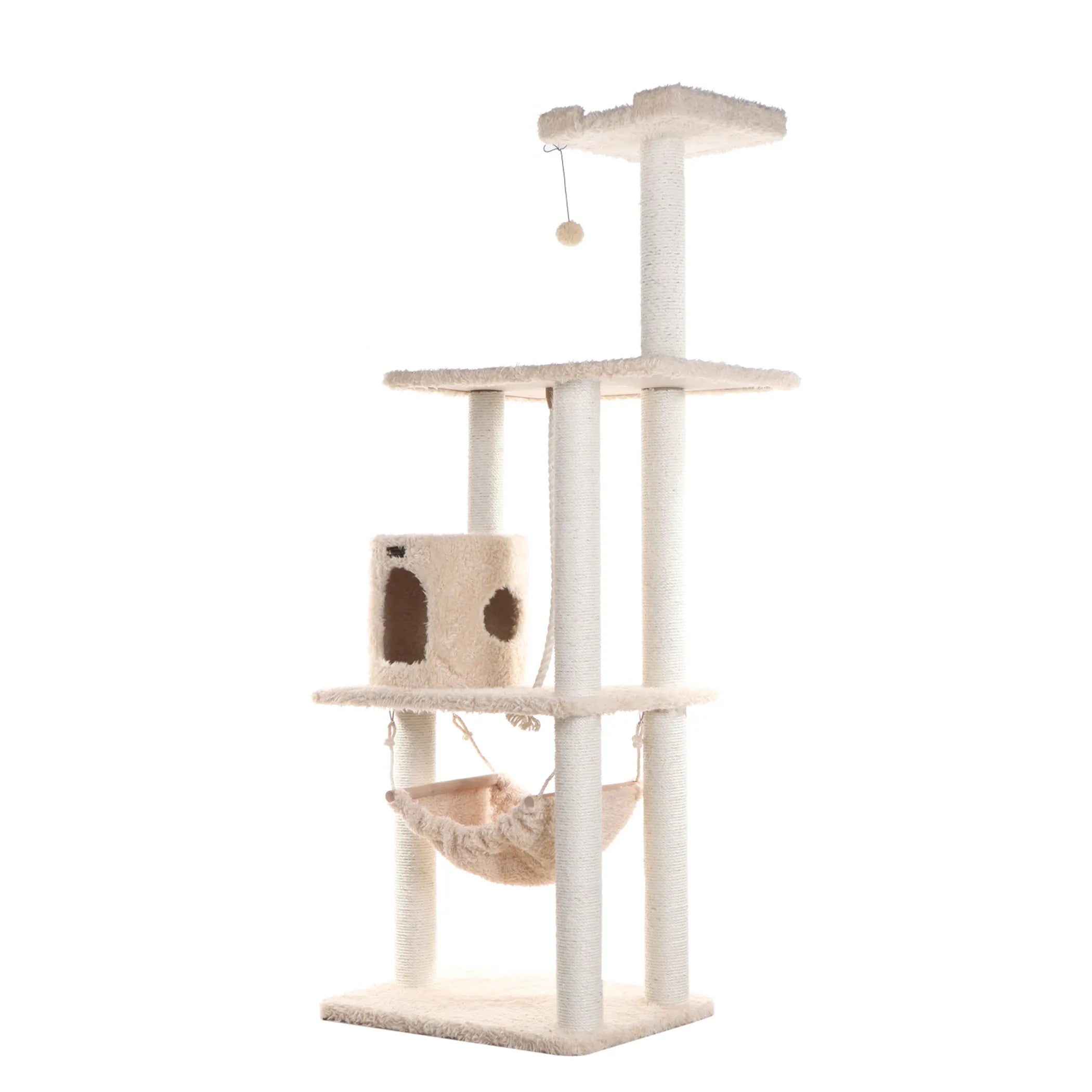 Real Wood 70" Cat Furniture,Ultra thick Faux Fur Cat Condo