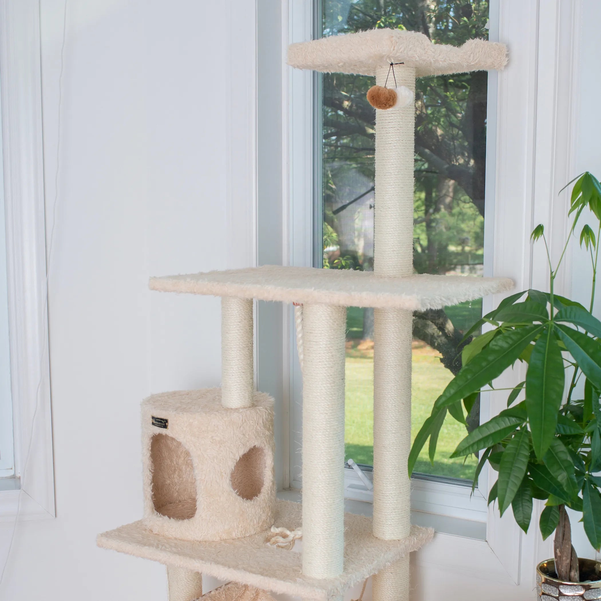 Real Wood 70" Cat Furniture,Ultra thick Faux Fur Cat Condo