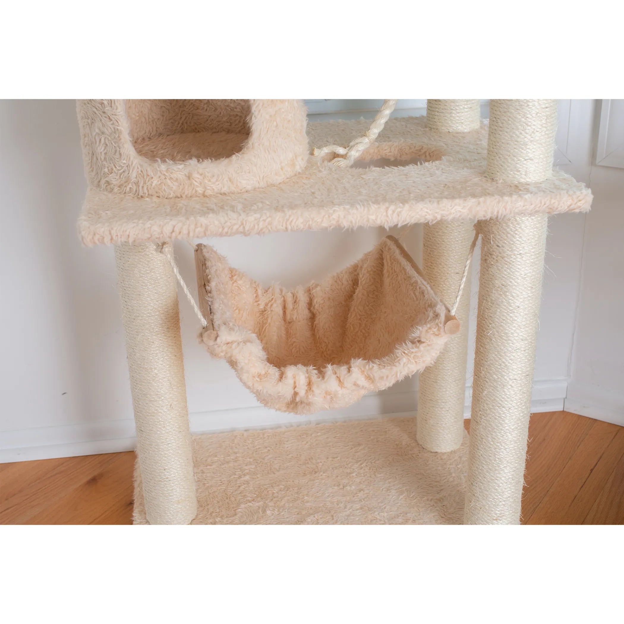 Real Wood 70" Cat Furniture,Ultra thick Faux Fur Cat Condo