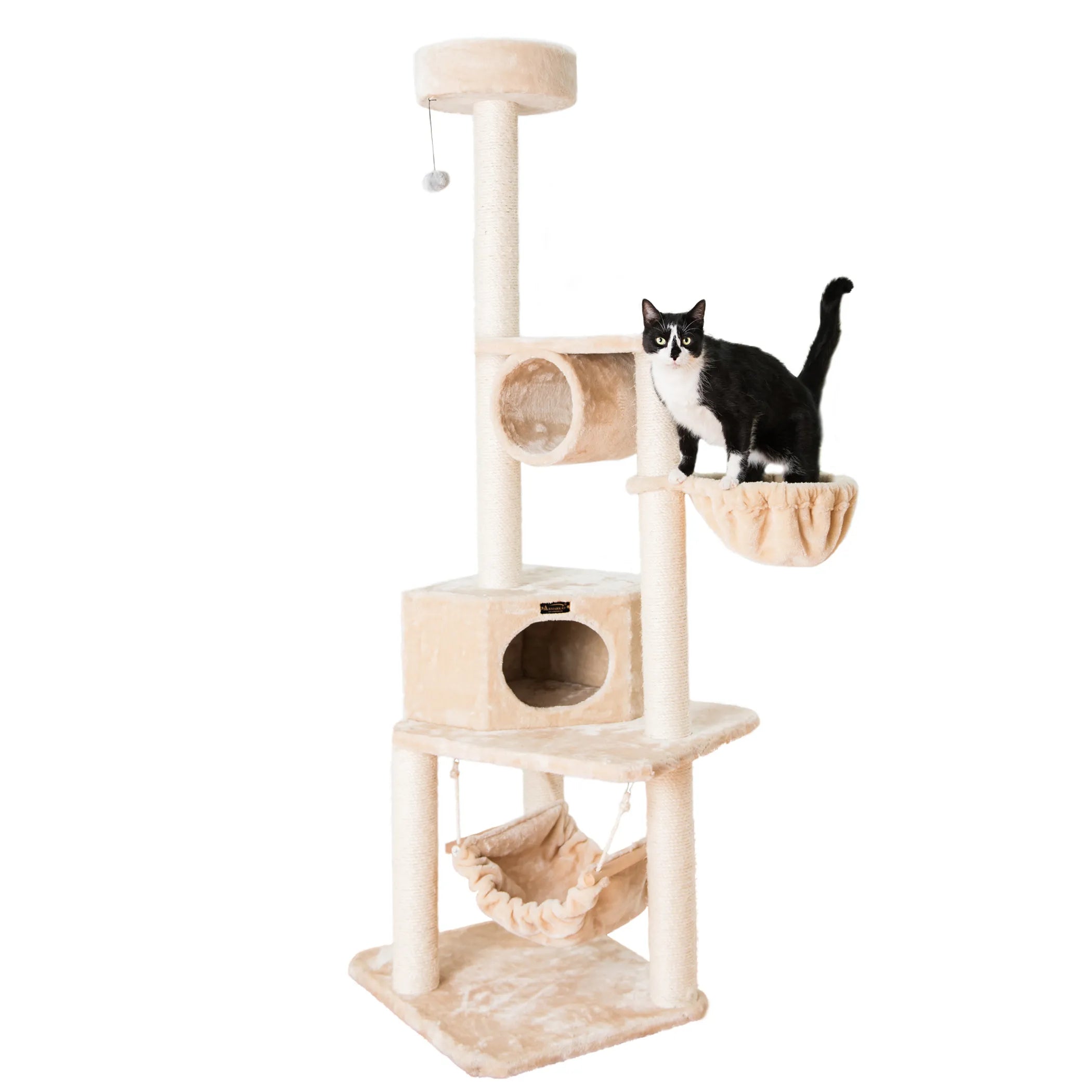 Real Wood 72" H Pet Cat Tower W Lounge Basket, Perch, A7204