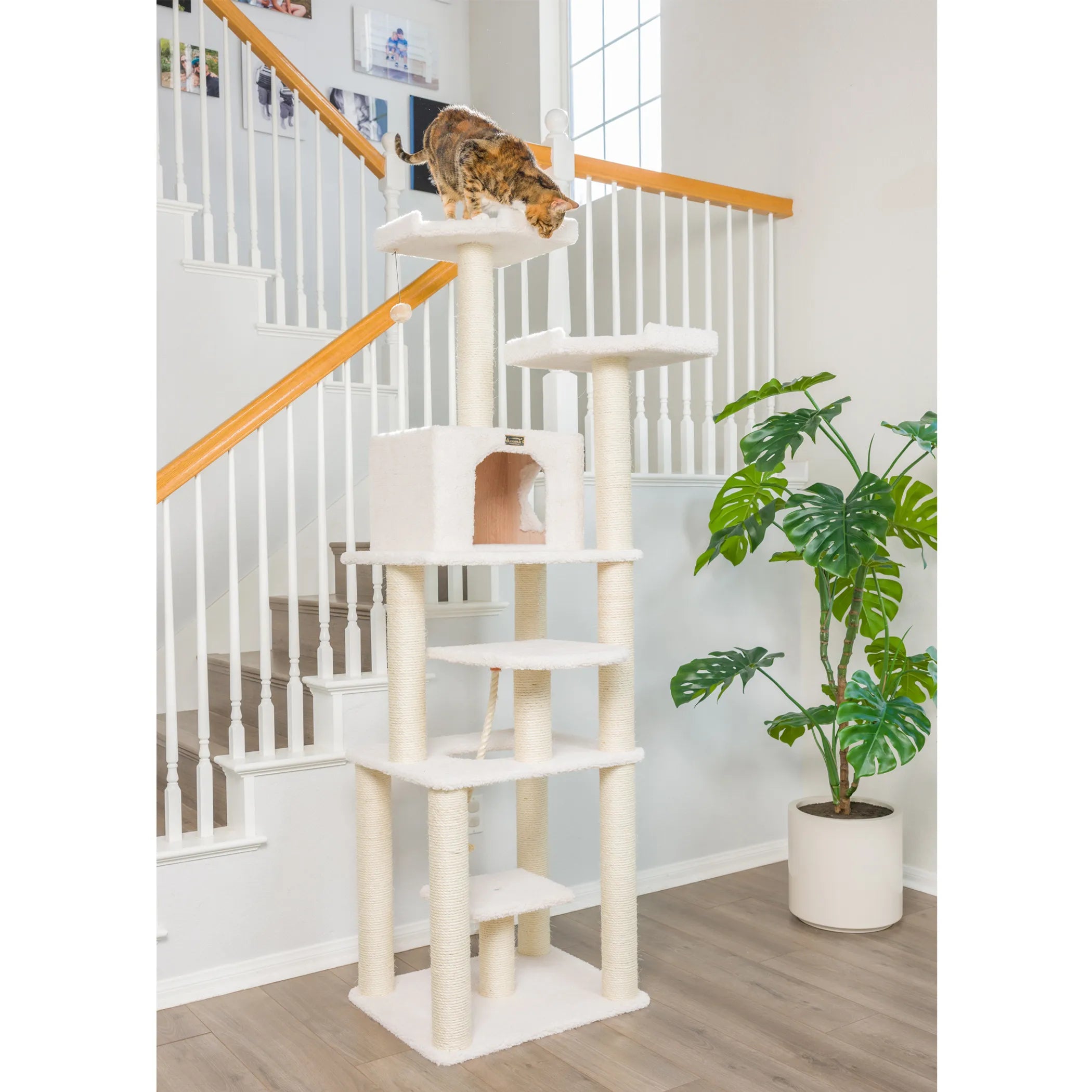 Real Wood B7801 Classic Cat Tree In Ivory 6 Levels Playhouse