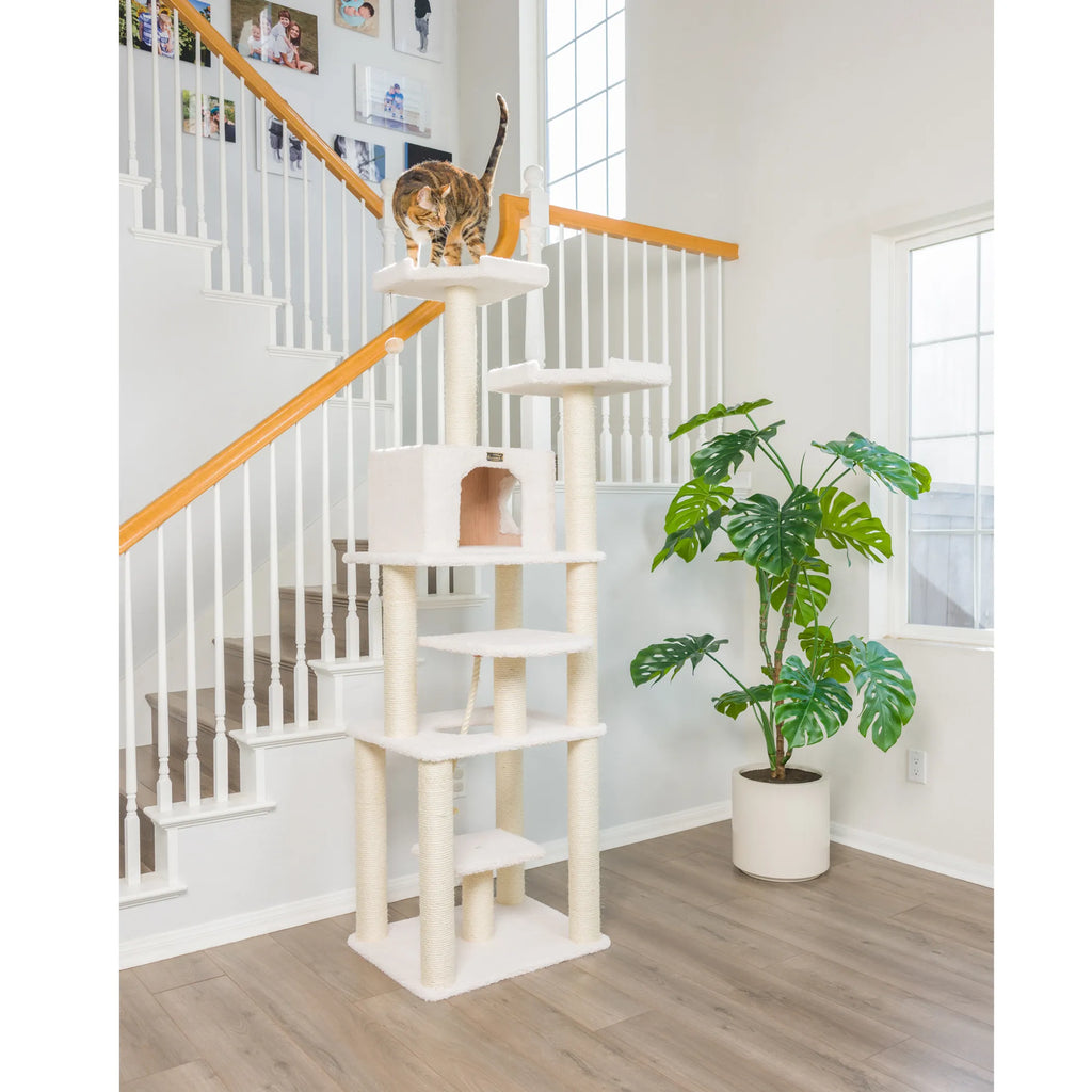 Real Wood B7801 Classic Cat Tree In Ivory 6 Levels Playhouse