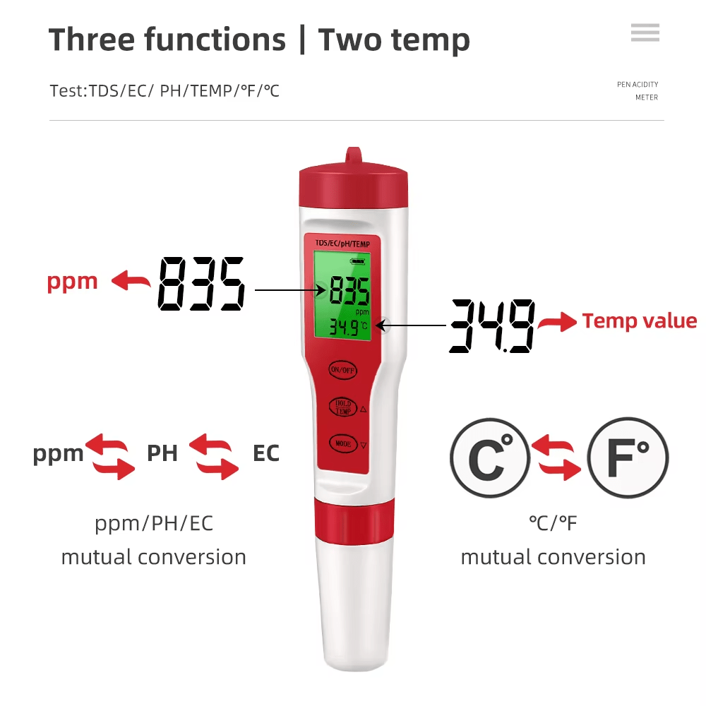 4 in 1 Digital PH EC Meter LCD Tester Pocket Hydroponics Aquarium Water Test Pen - Tail Wagger's Haven