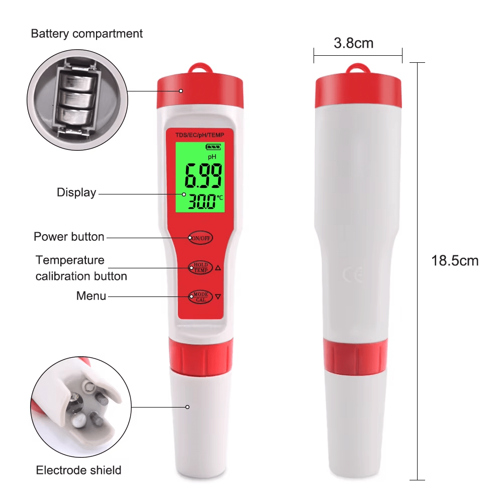 4 in 1 Digital PH EC Meter LCD Tester Pocket Hydroponics Aquarium Water Test Pen - Tail Wagger's Haven