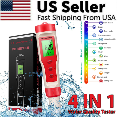 4 in 1 Digital PH EC Meter LCD Tester Pocket Hydroponics Aquarium Water Test Pen - Tail Wagger's Haven