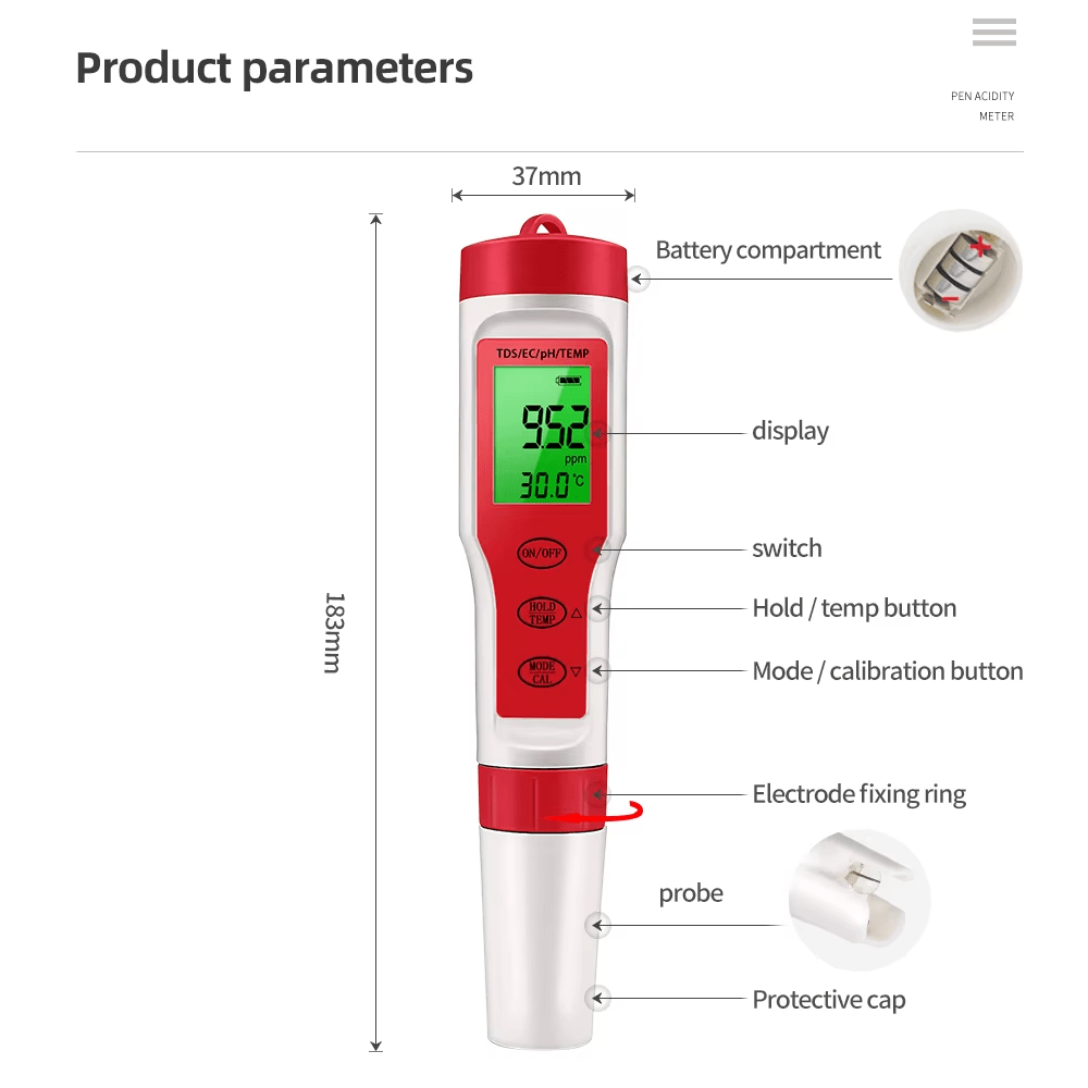 4 in 1 Digital PH EC Meter LCD Tester Pocket Hydroponics Aquarium Water Test Pen - Tail Wagger's Haven