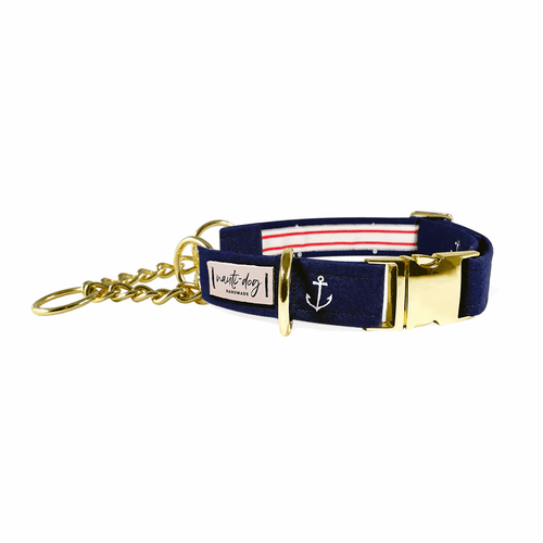 Anchors Away Nautical Buckle & Martingale Dog Collar - Tail Wagger's Haven