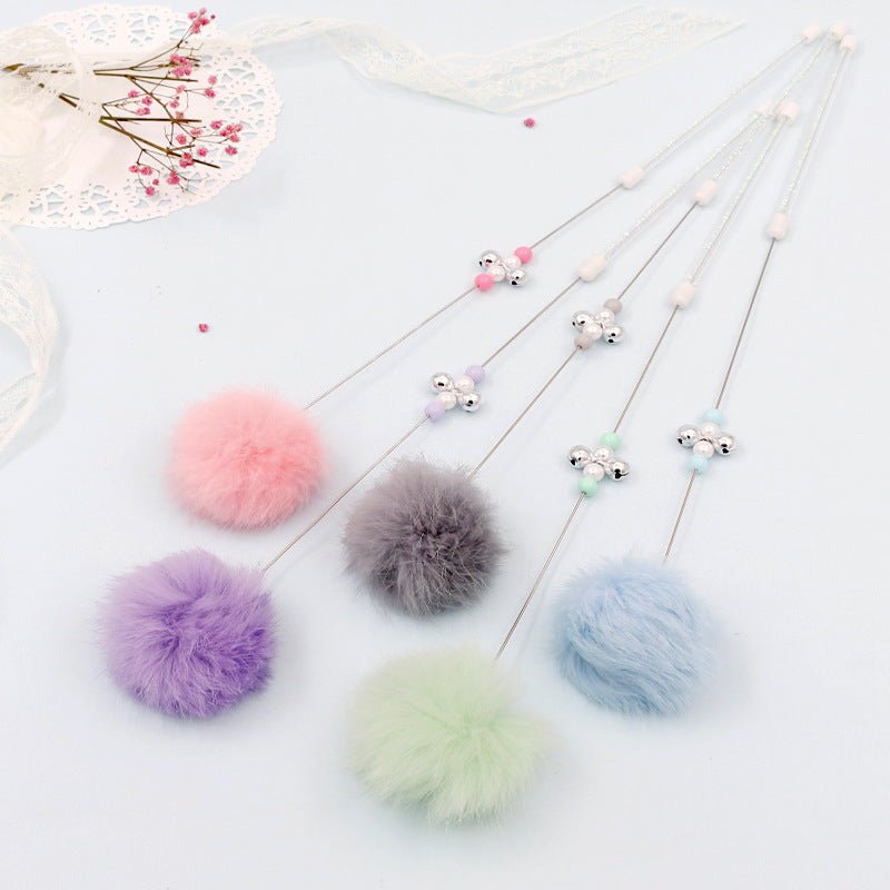 Colorful Pom Pom Cat Teaser Wand with Bell Toy - Tail Wagger's Haven