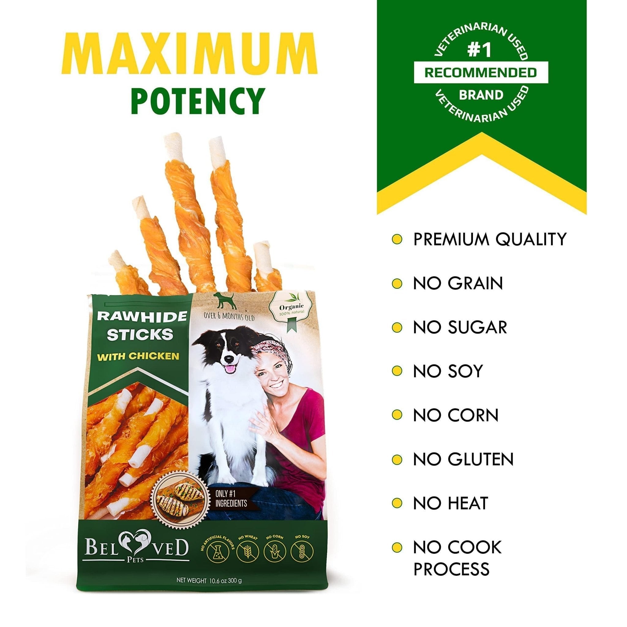 Dog Rawhide Sticks Wrapped with Chicken Pet Natural Chew Treats Grain Free Snack - Tail Wagger's Haven