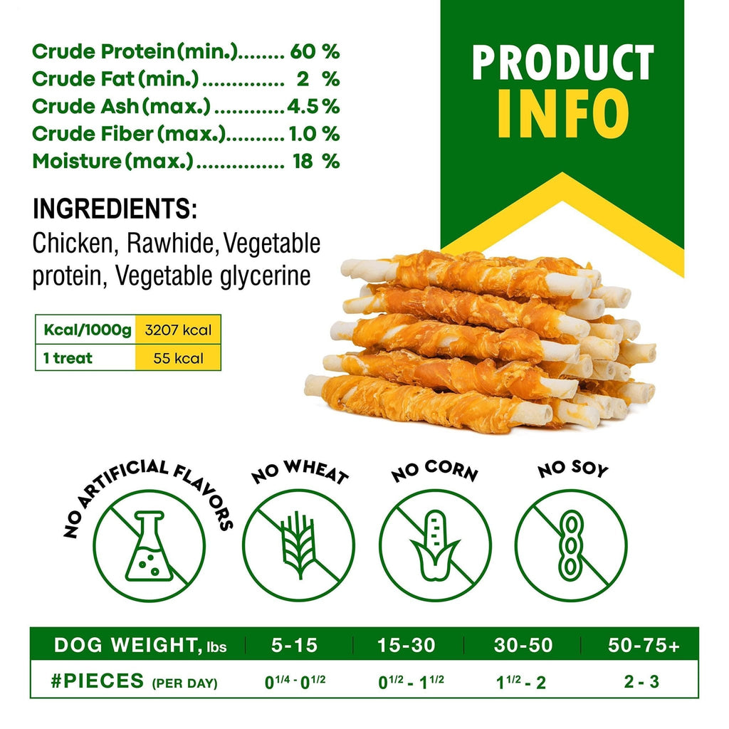 Dog Rawhide Sticks Wrapped with Chicken Pet Natural Chew Treats Grain Free Snack - Tail Wagger's Haven