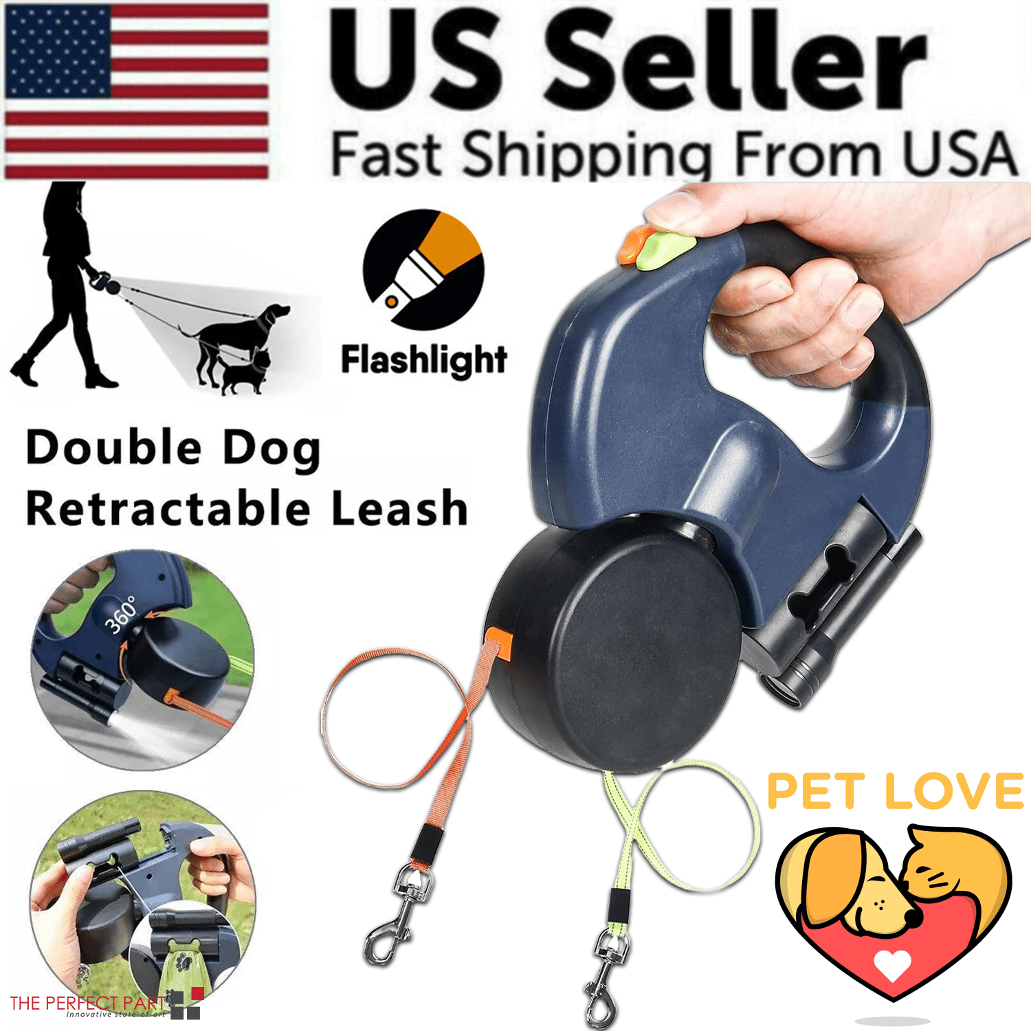 Dual Pet Leash Retractable Reflective Lead 360 Swivel Double Dog Walking Leash - Tail Wagger's Haven