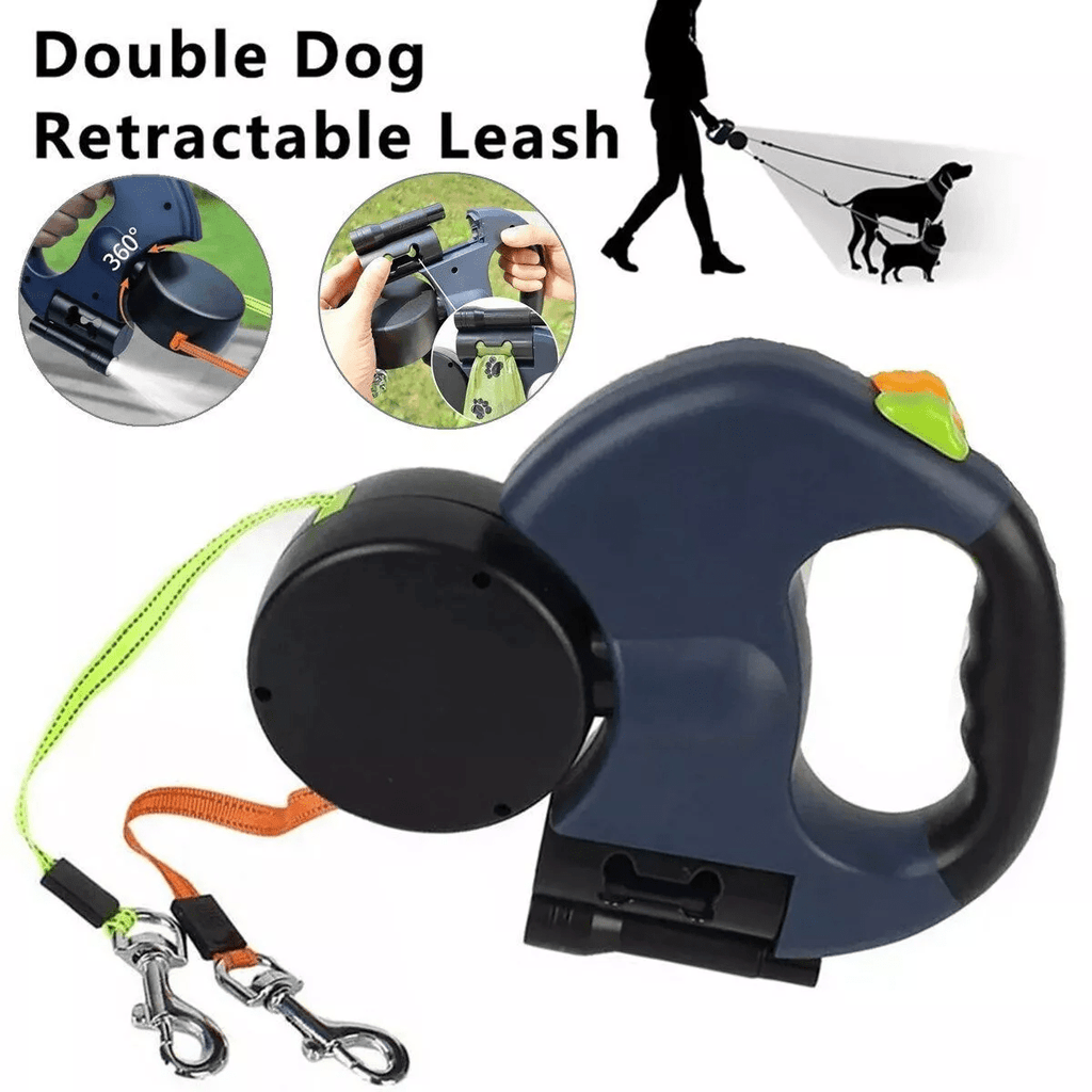 Dual Pet Leash Retractable Reflective Lead 360 Swivel Double Dog Walking Leash - Tail Wagger's Haven