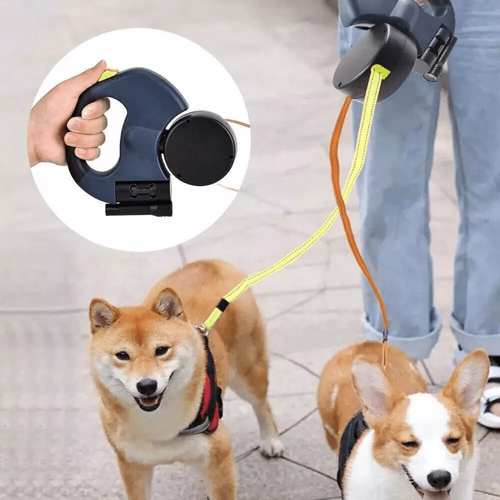 Dual Pet Leash Retractable Reflective Lead 360 Swivel Double Dog Walking Leash - Tail Wagger's Haven