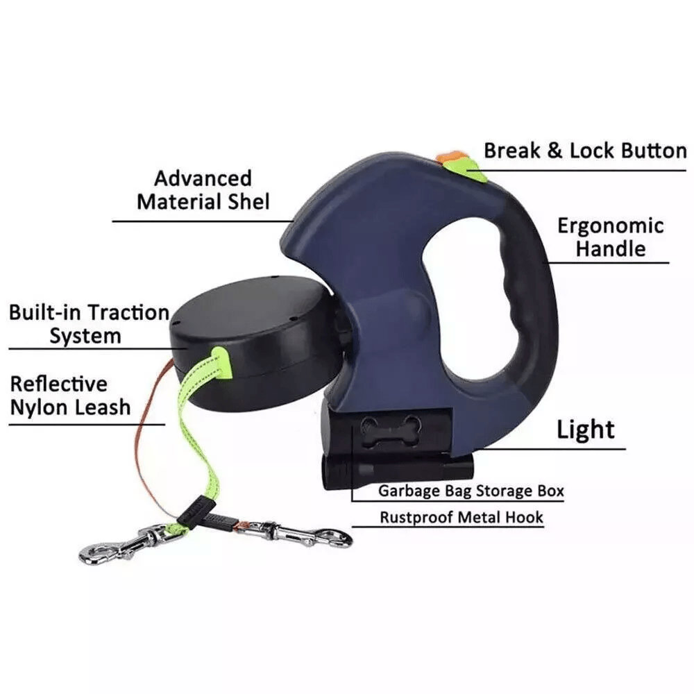 Dual Pet Leash Retractable Reflective Lead 360 Swivel Double Dog Walking Leash - Tail Wagger's Haven