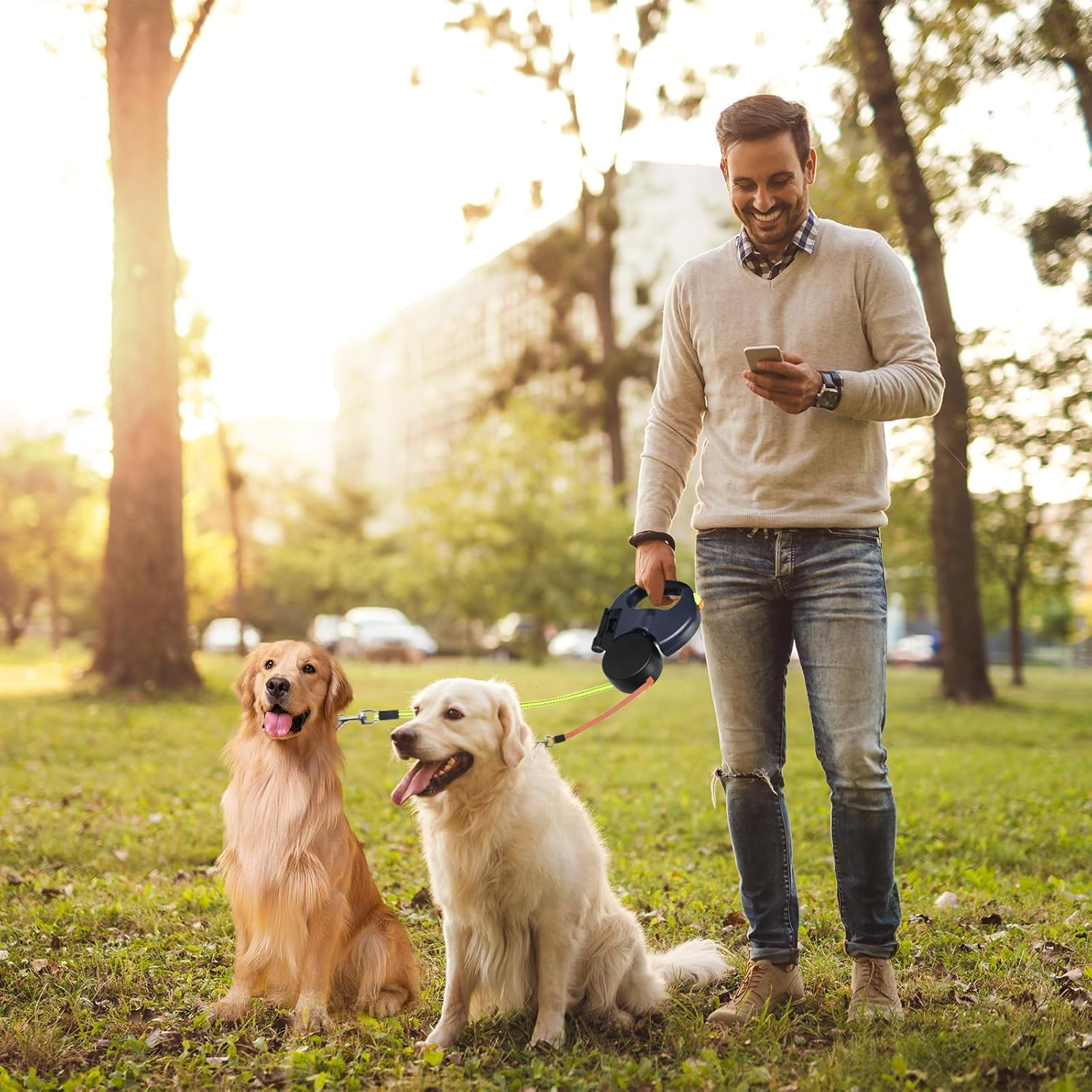 Dual Pet Leash Retractable Reflective Lead 360 Swivel Double Dog Walking Leash - Tail Wagger's Haven