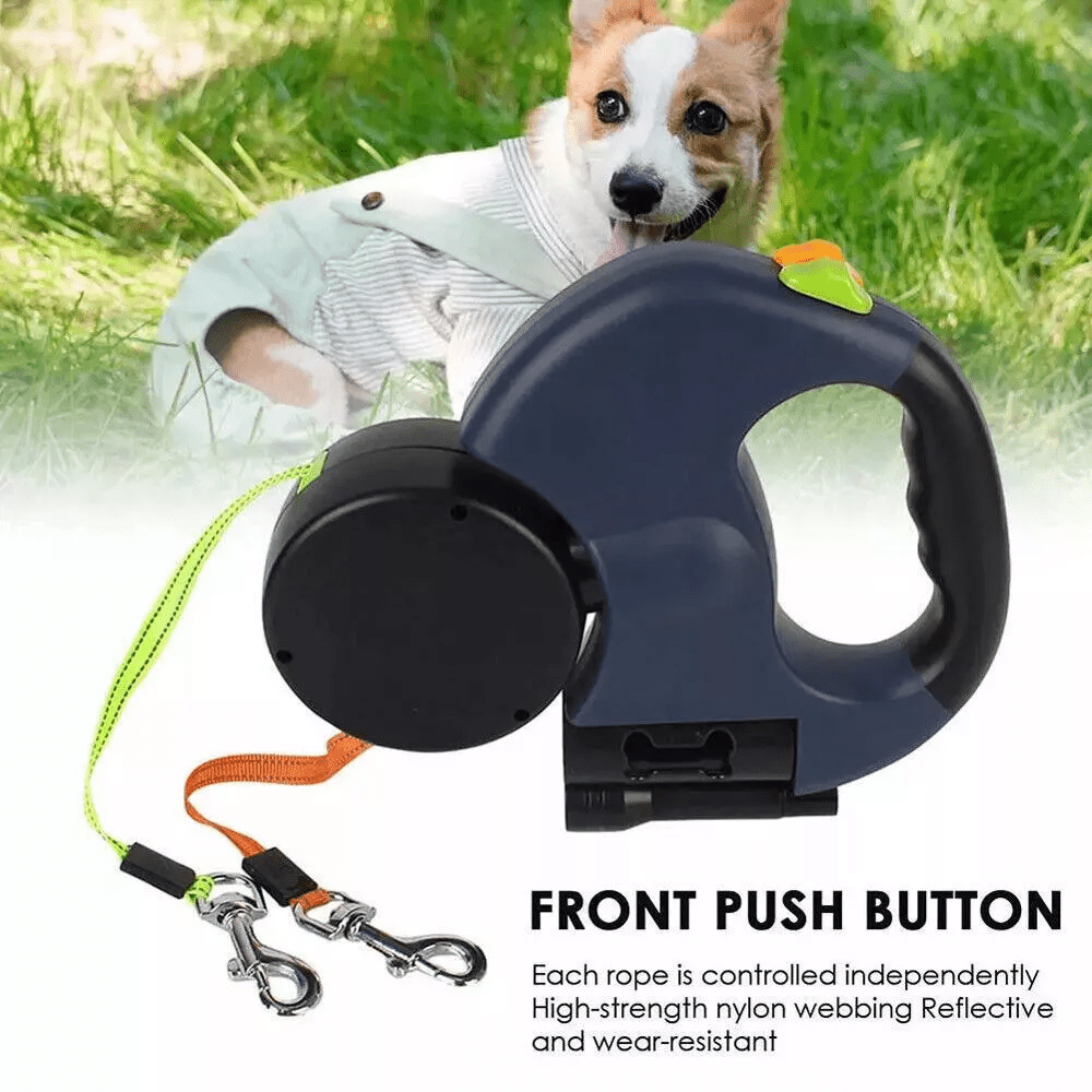 Dual Pet Leash Retractable Reflective Lead 360 Swivel Double Dog Walking Leash - Tail Wagger's Haven