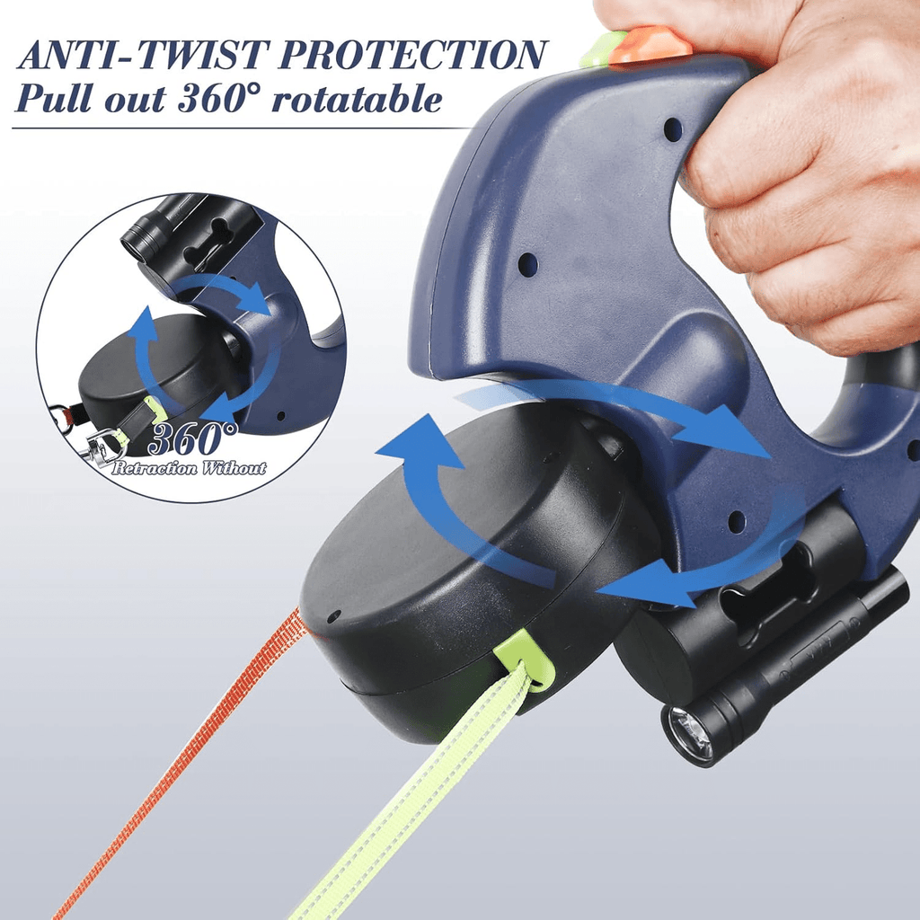 Dual Pet Leash Retractable Reflective Lead 360 Swivel Double Dog Walking Leash - Tail Wagger's Haven