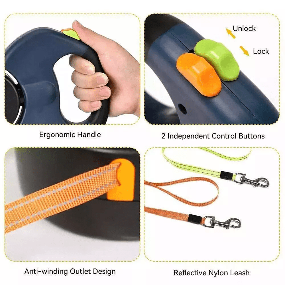 Dual Pet Leash Retractable Reflective Lead 360 Swivel Double Dog Walking Leash - Tail Wagger's Haven