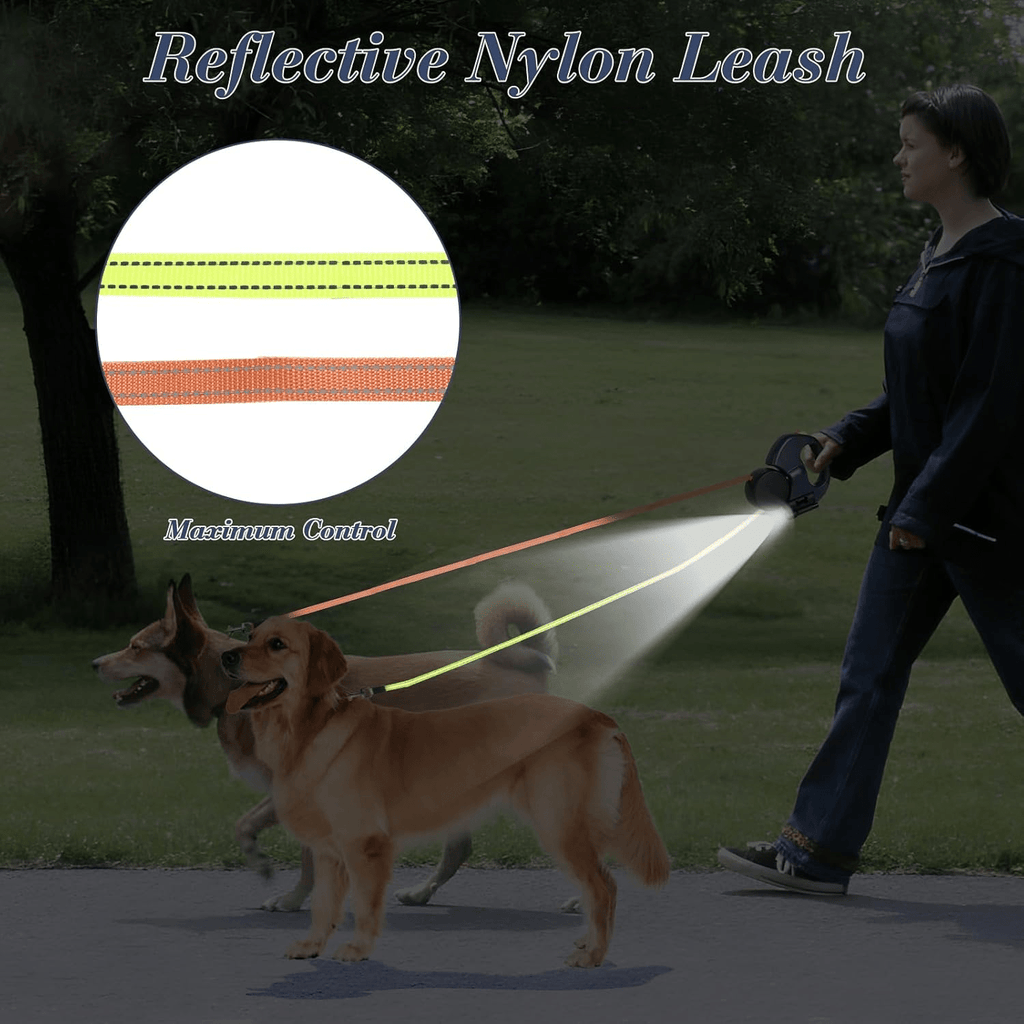 Dual Pet Leash Retractable Reflective Lead 360 Swivel Double Dog Walking Leash - Tail Wagger's Haven