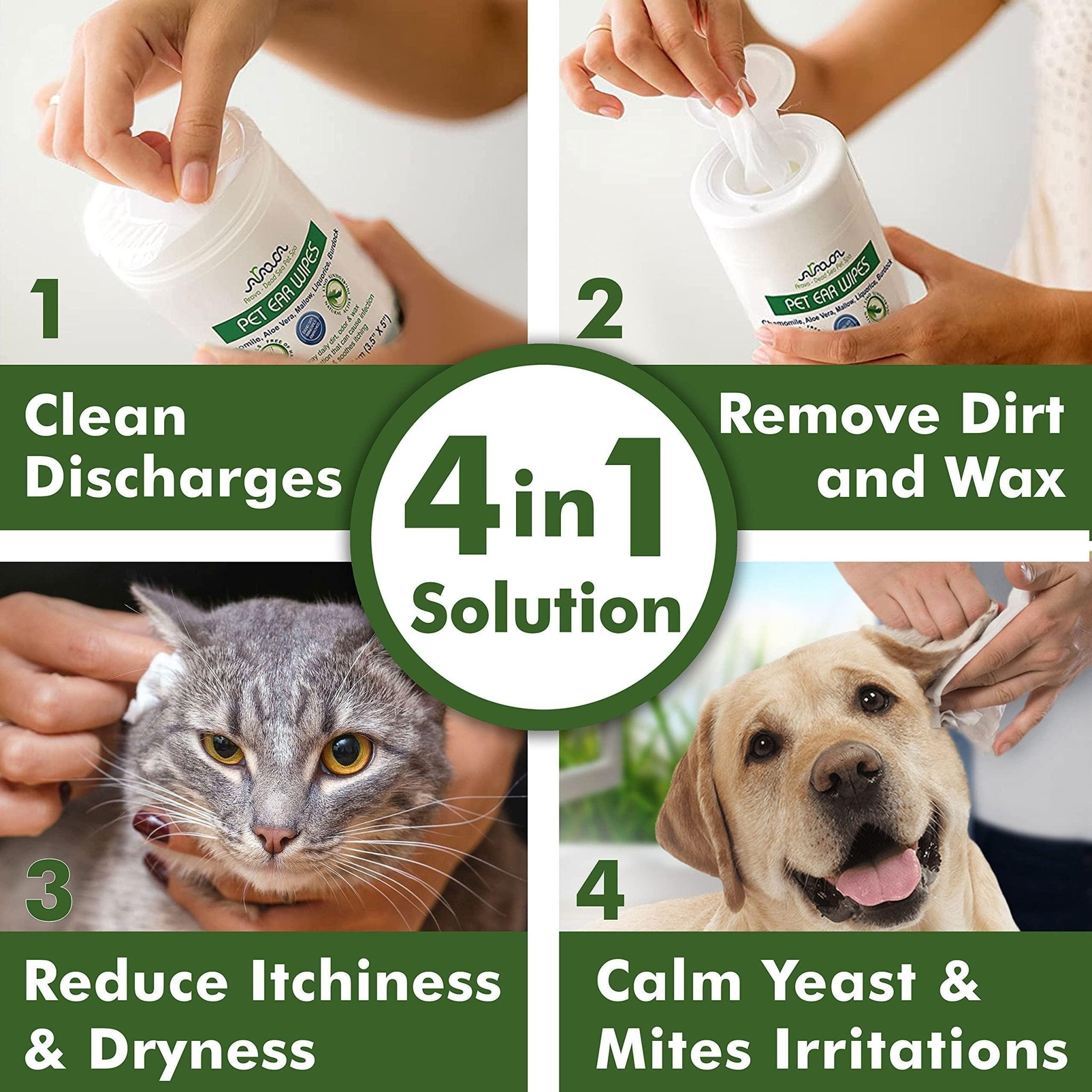 Ear Cleaner Wipes for Dogs Cats Puppies & Kittens 100 Count Removes Dirt Wax - Tail Wagger's Haven