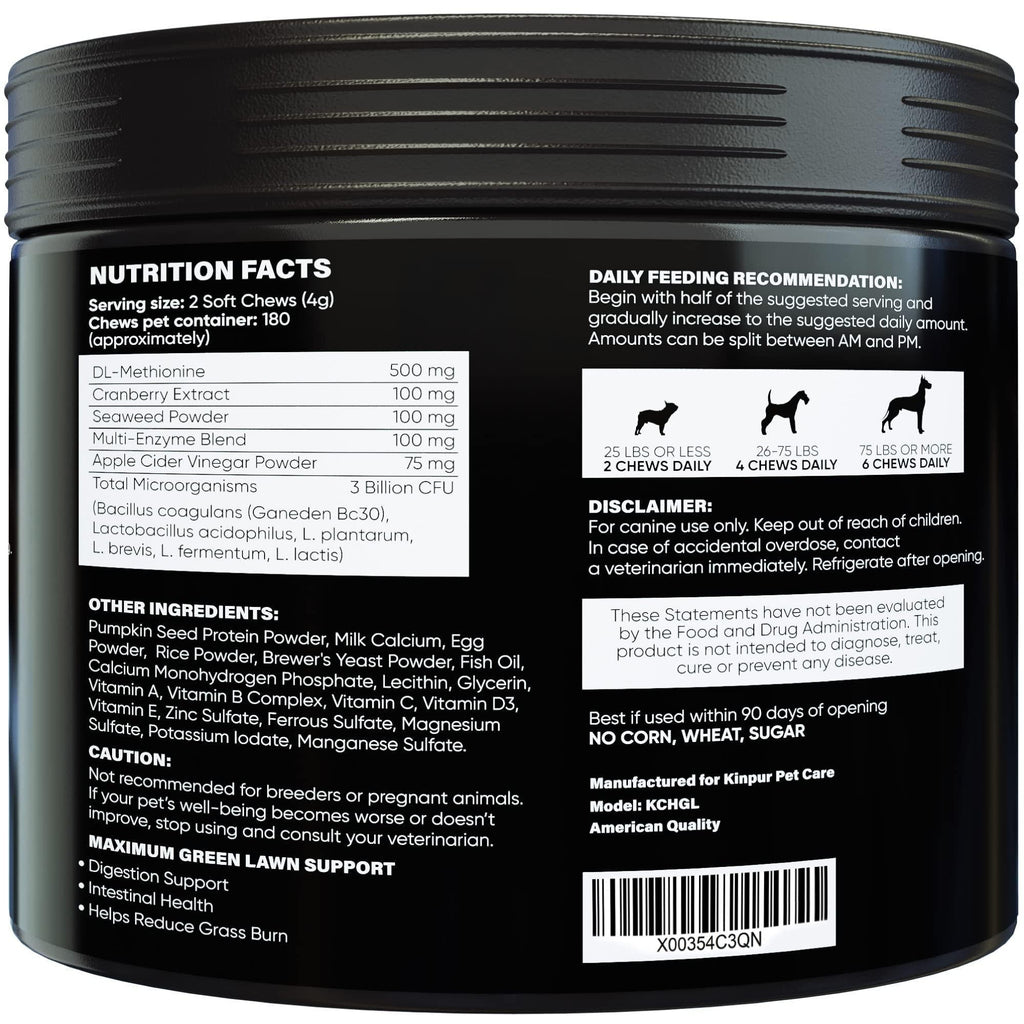 Green Lawn Chews for Dogs Cranberry ACV Digestive Enzymes Natural Dog Urine - Tail Wagger's Haven